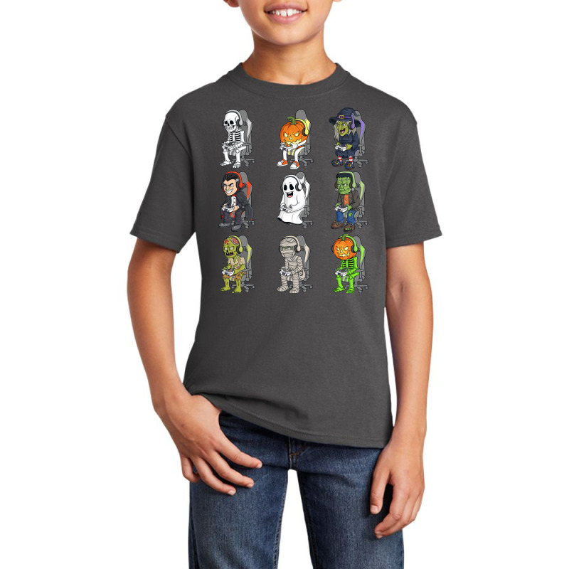 Gaming Halloween Skeleton Vampire Gamer Zombie Boys Kids Long Sleeve T Basic Youth T-shirt by lazhehurezhu | Artistshot