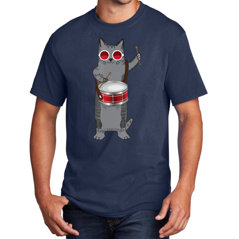 Cool Cat Playing The Snare Drum Hippy Percussionist Kitty Basic T-shirt | Artistshot