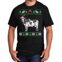 Cow Santa Claus & Lights Funny Dairy Farmer Ugly Christmas Sweatshirt Basic T-shirt | Artistshot