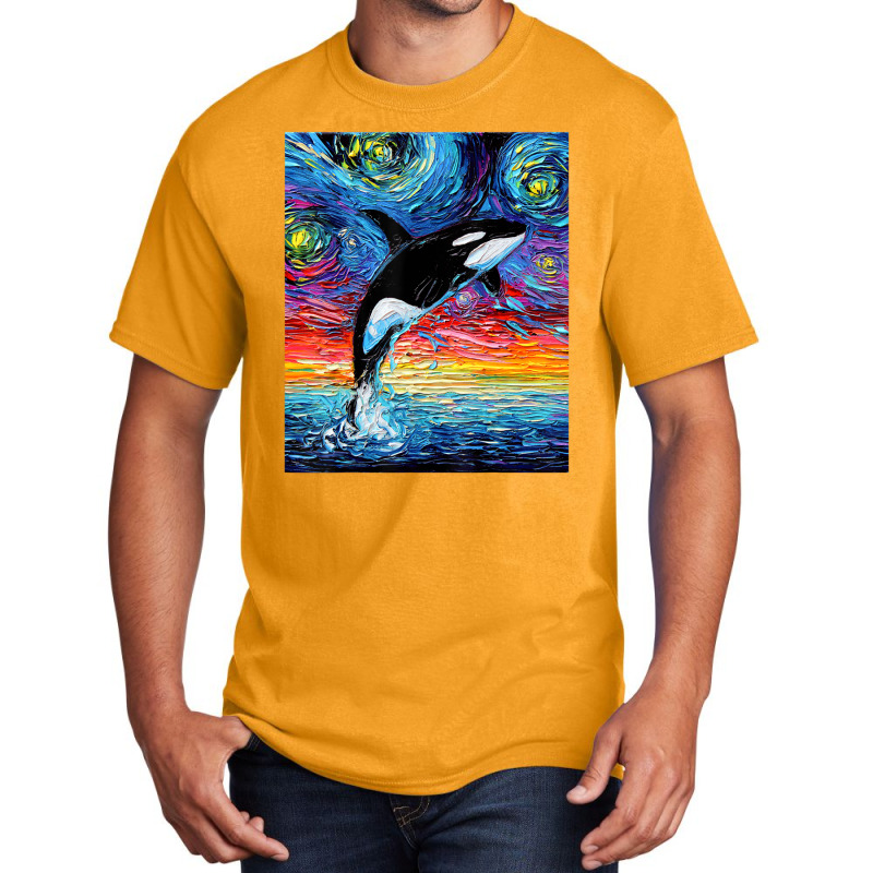 Orca Killer Whale Starry Night Colorful Ocean Art By Aja Basic T-shirt | Artistshot