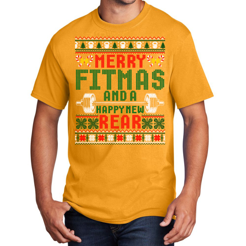 Merry Fitmas And A Happy New Rear Christmas Fitness Workout Long Sleev Basic T-shirt | Artistshot