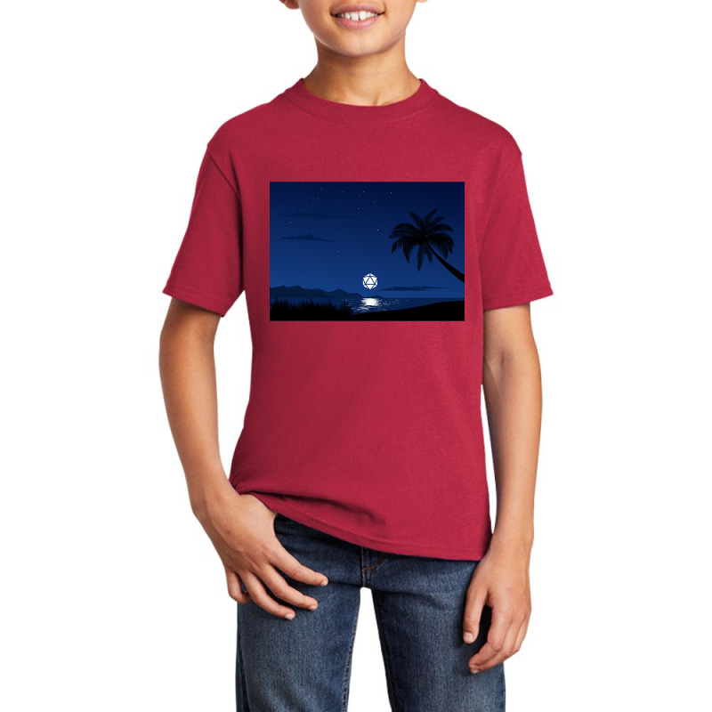 Moon Reflection Ocean D20 Dice Rpg Night Roleplaying Landscapes Basic Youth T-shirt | Artistshot