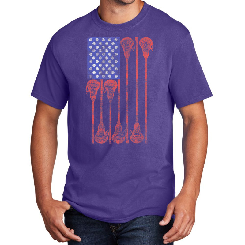 Lacrosse Stick Lax American Flag Basic T-shirt by cm-arts | Artistshot