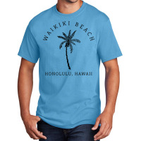 Retro Cool Waikiki Beach Hawaiian Island Palm Tree Souvenir Basic T-shirt | Artistshot