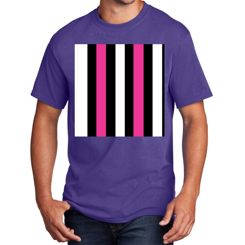 Pink, Black And White Vertical Stripes Design Chiffon Top Basic T-shirt | Artistshot