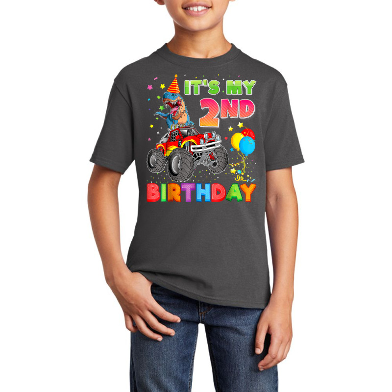 It's My 2nd Birthday 2 Year Old Dinosaur Monster Car Truck Basic Youth T-shirt | Artistshot