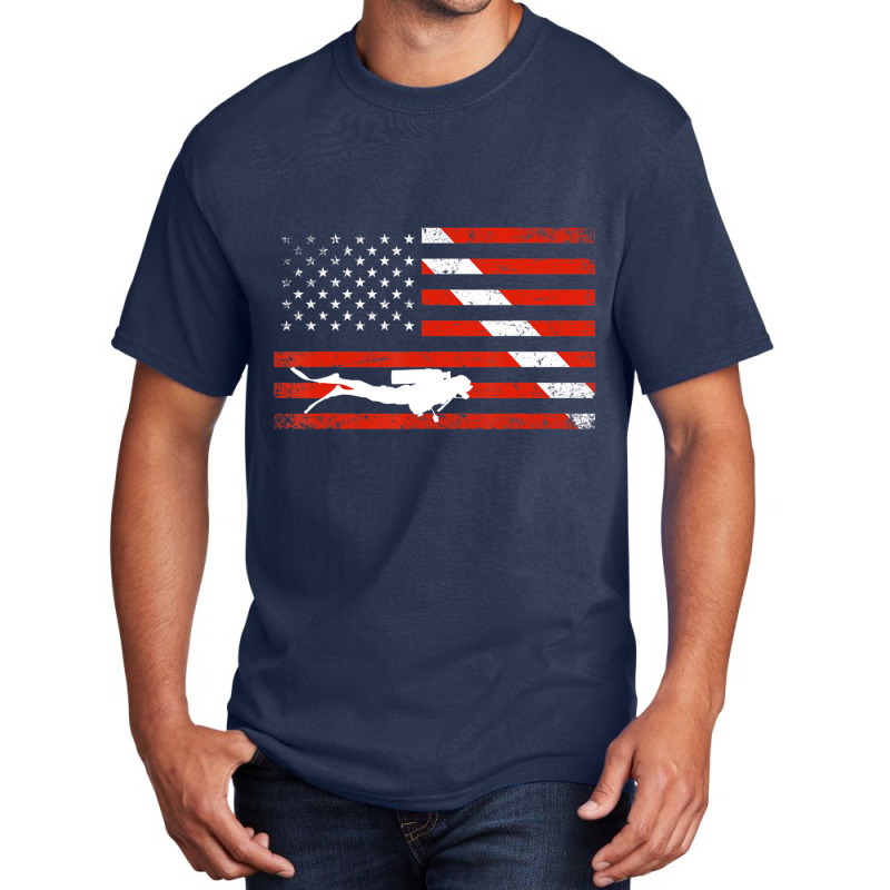 Diver Down Dive Flag Scuba Diving American Flag Basic T-shirt | Artistshot