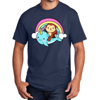 Narwhal Cute Whale With Monkey Ocean Unicorn Basic T-shirt | Artistshot