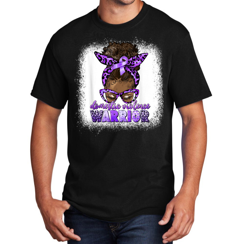 Black Woman Domestic Violence Warrior Afro Messy Bun Purple T Shirt Basic T-shirt | Artistshot