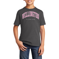 Wellington Florida Fl Varsity Style Pink Text Basic Youth T-shirt | Artistshot