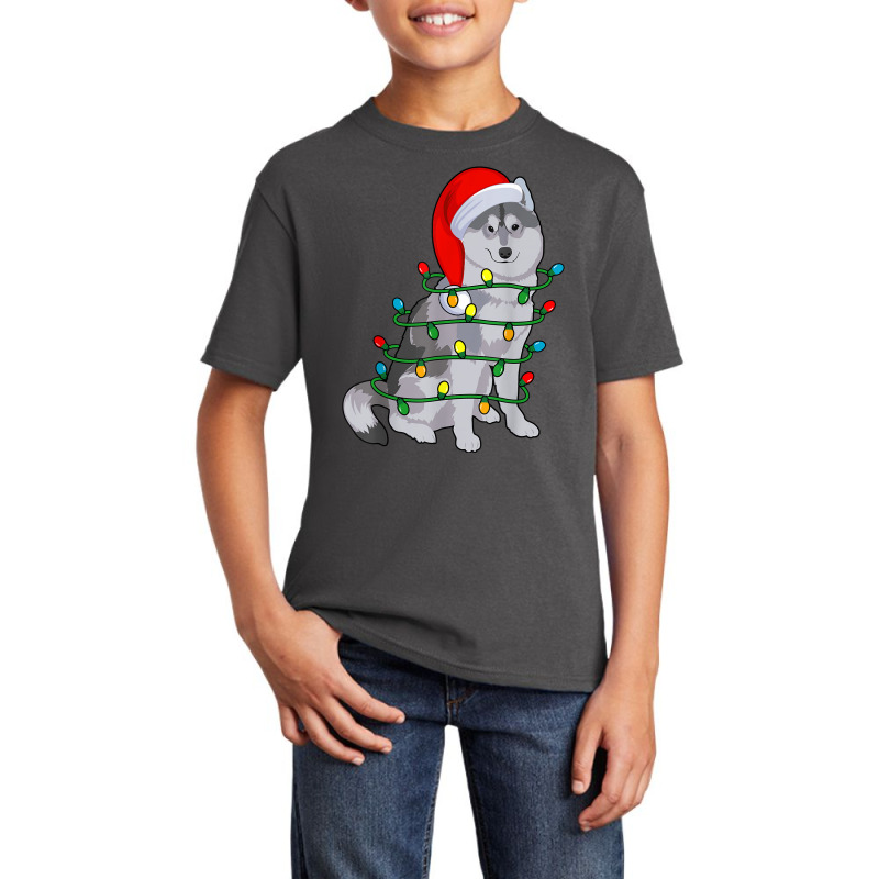 Siberian Husky Santa Christmas Tree Lights Xmas Gifts Boys Basic Youth T-shirt by Prismatic | Artistshot