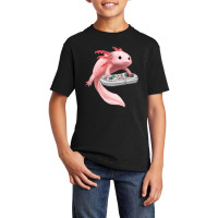 Axolotl Fish Playing Video Game Games-o-lot White Axolotl Lizard Kawai Basic Youth T-shirt | Artistshot