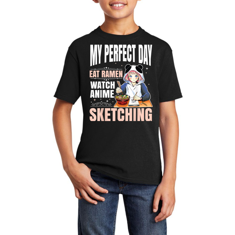 My Perfect Day Anime Ramen Sketching Japanese Aesthetic Girl T Shirt Basic Youth T-shirt | Artistshot