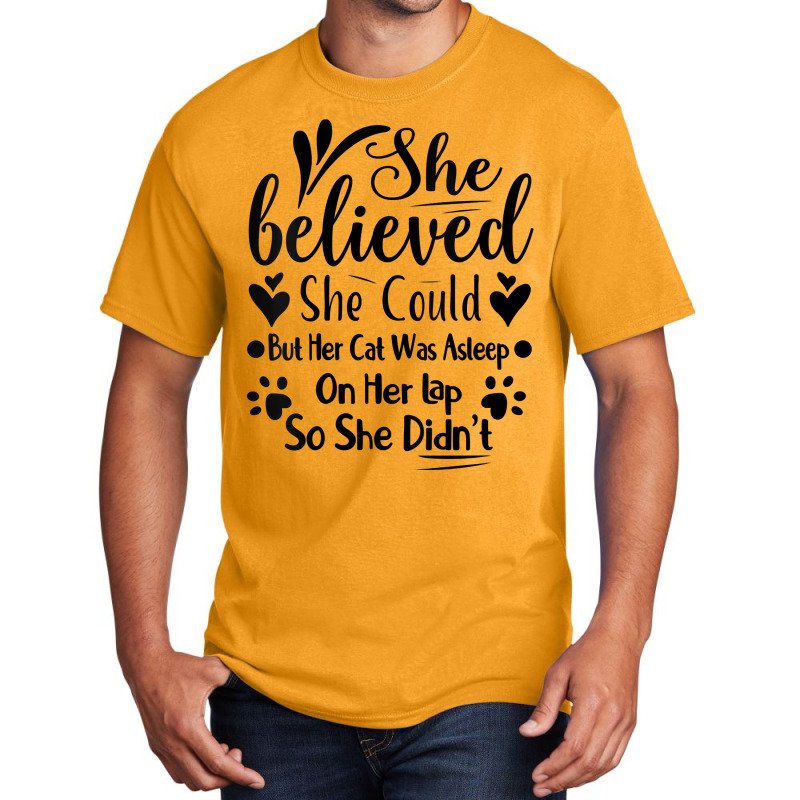 Womens She Believed She Could But Her Cat Was Asleep On Her Lap V Neck Basic T-shirt | Artistshot