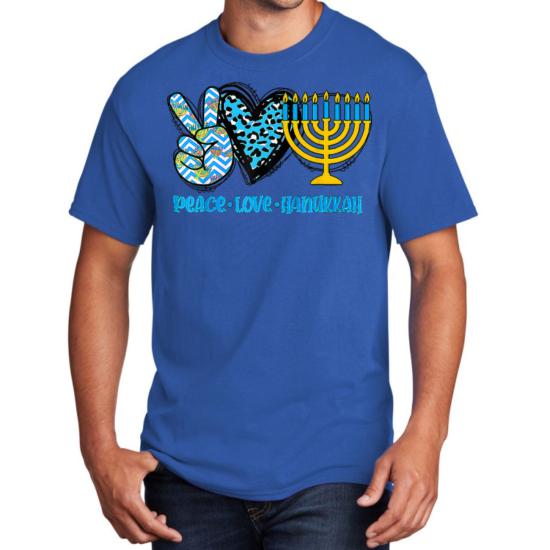 Peace Love Hanukkah Leopard Hanukkah Menorah Jewish Basic T-shirt | Artistshot