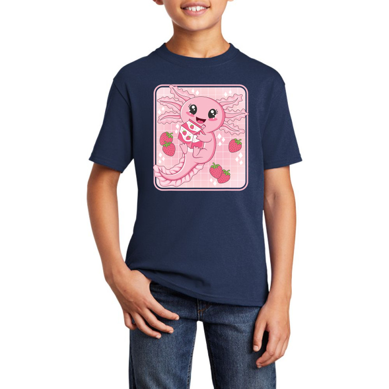 Japanese Strawberry Milk Shake Anime Pink Kawaii Aesthetic Axolotl Mat Basic Youth T-shirt by Min03 | Artistshot