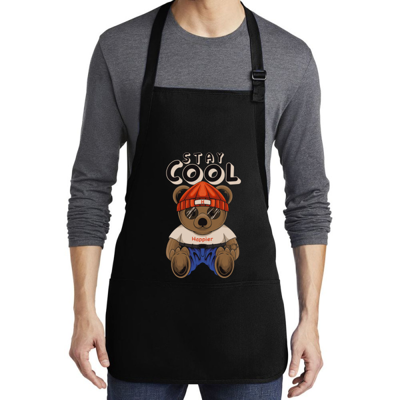 Teddy Bear Illustration Sitting Stay Cool In Hand Medium-length Apron | Artistshot