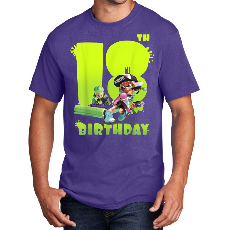 Splatoon Inkling 18th Birthday Green Splatter Portrait Basic T-shirt | Artistshot