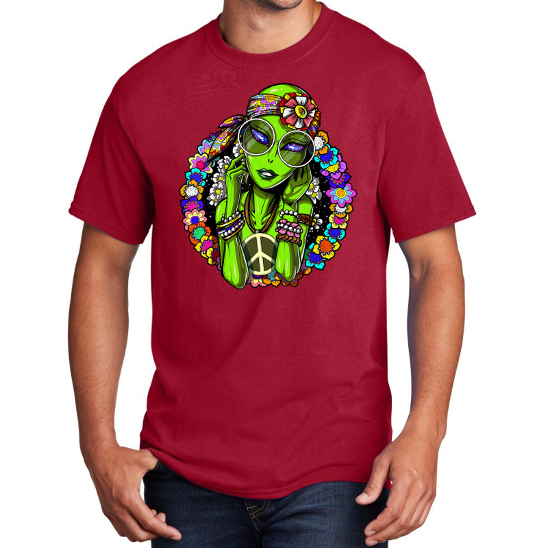 Space Alien Hippie Floral Peace Science Fiction Basic T-shirt by phamkhao | Artistshot