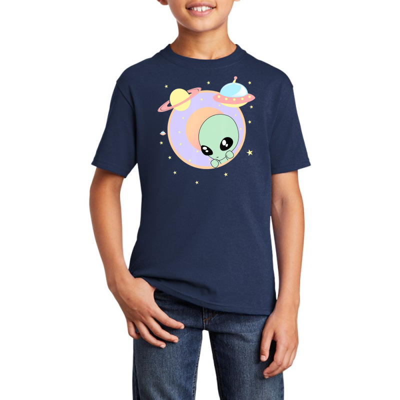 Chibi Alien Kawaii Pastel Cute Green Man Space Ufo Basic Youth T-shirt | Artistshot