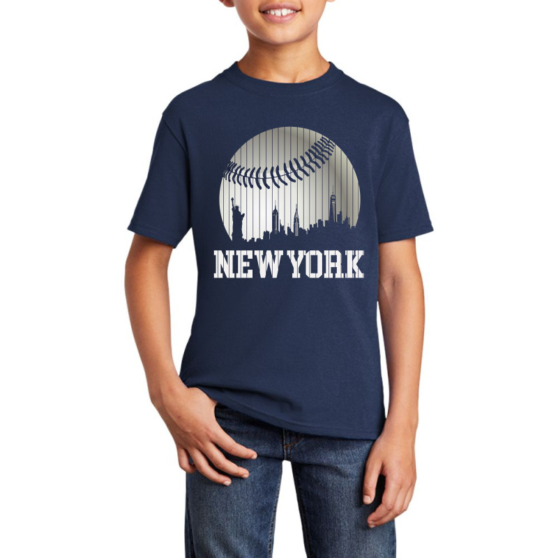 New York Ny Skyline Baseball Stripes For Gameday Retro Style Basic Youth T-shirt by Kanmosrin52 | Artistshot