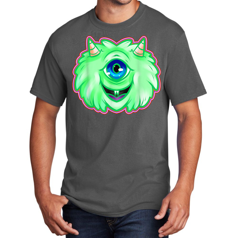 Fluffy Green One Eyed Monster With Horns Halloween Basic T-shirt | Artistshot