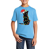 Black Cat Santa Tangled Up In Christmas Lights Sweatshirt Basic Youth T-shirt | Artistshot