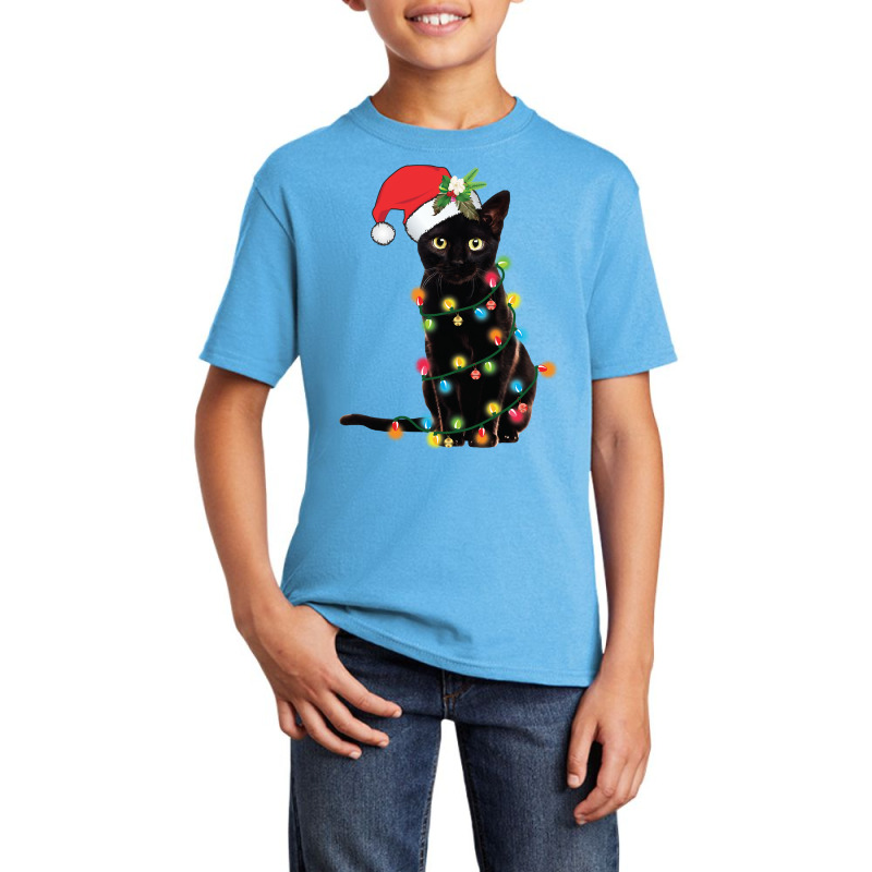 Black Cat Santa Tangled Up In Christmas Lights Sweatshirt Basic Youth T-shirt by cm-arts | Artistshot