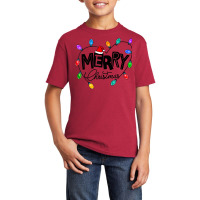 Merry Christmas Matching Family Santa Hat Xmas Light Pajamas Basic Youth T-shirt | Artistshot