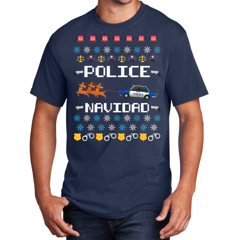 Police Navidad Ugly Christmas Sweater Funny Policeman X Mas T Shirt Basic T-shirt | Artistshot