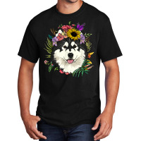 Floral Alaskan Malamute Dog Botanical Plant Flower Dog Lover T Shirt Basic T-shirt | Artistshot