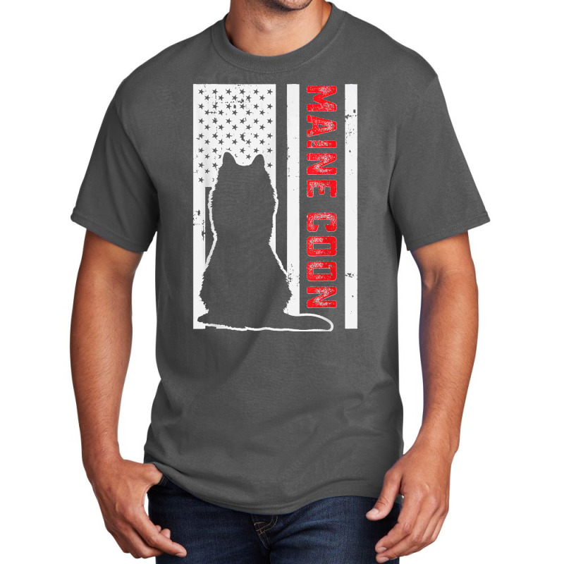 American Flag Maine Coon Cat Lover Proud Pet Owner Cat Mom Basic T-shirt by LUISRTORRES | Artistshot