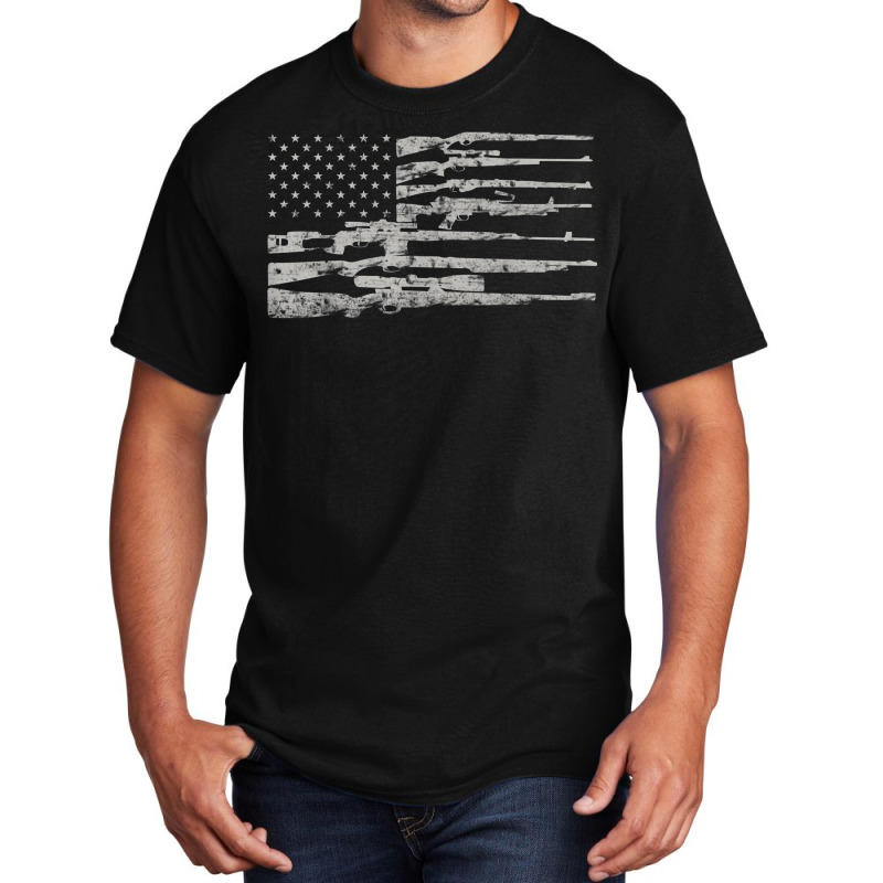 Big American Flag With Machine Guns  2a Flag Shirt Basic T-shirt | Artistshot