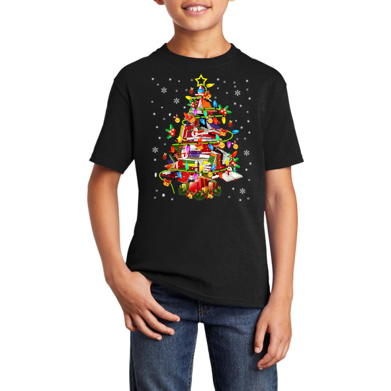 Xmas Tree Library Xmas Lights Tree Book Lover Librarian T Shirt Basic Youth T-shirt by cm-arts | Artistshot