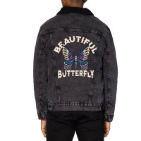 Beautiful Butterfly Retro Vector Art Illustration Unisex Sherpa-lined Denim Jacket | Artistshot