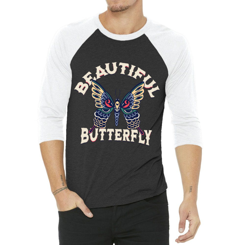 Beautiful Butterfly Retro Vector Art Illustration 3/4 Sleeve Shirt | Artistshot