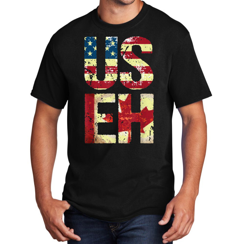 Us Eh America Canada Flag Funny American Canadian Basic T-shirt by DarionMurray | Artistshot