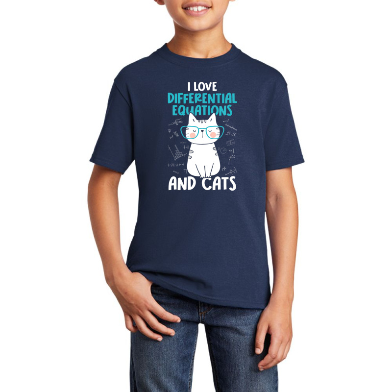 I Love Math And Cats - Funny Differential Equations Basic Youth T-shirt by katharinemcmichael90 | Artistshot