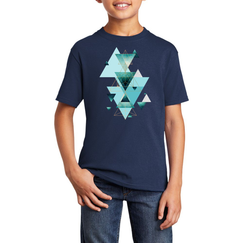 Geometric Triangle Compilation In Teal Basic Youth T-shirt | Artistshot