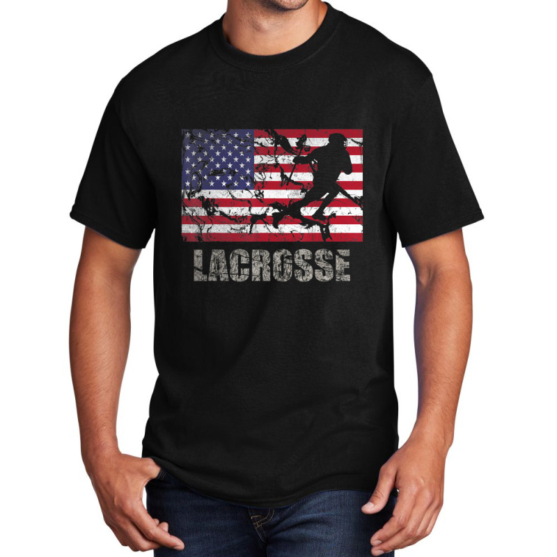 Lacrosse American Flag Usa Flag Fan Vintage Retro Basic T-shirt by degreesgunner | Artistshot