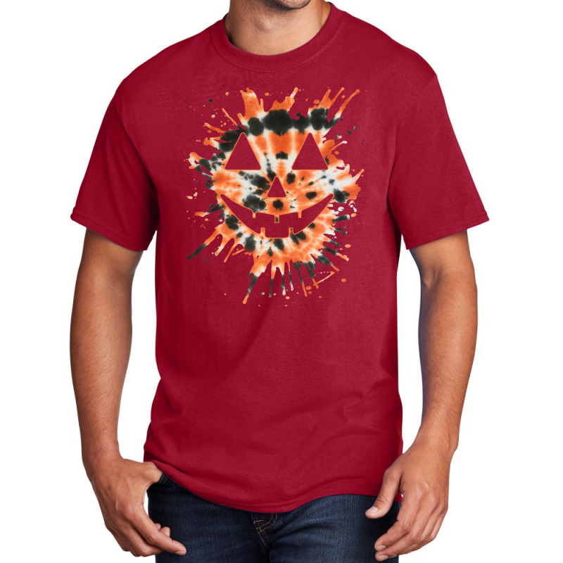 Orange Tie Dye Jack O Lantern Face Hippie Halloween Basic T-shirt | Artistshot