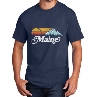 Retro Vibe Maine Vintage Mountains & Sun Basic T-shirt | Artistshot