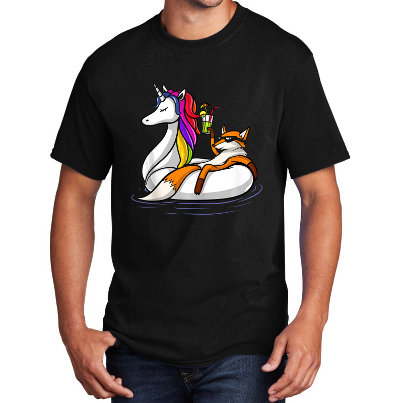 Fox Riding Unicorn Float Pool Party Funny Basic T-shirt | Artistshot