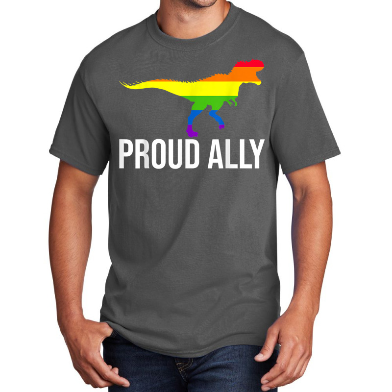 Proud Ally Pride Shirt Gay Lgbt Day Month Dino Rainbow Basic T-shirt | Artistshot