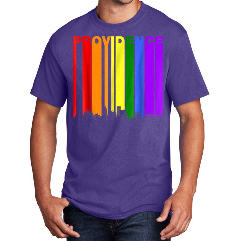 Providence Rhode Island Skyline Rainbow Lgbt Gay Pride Shirt Basic T-shirt by KEVINHAVEZ | Artistshot