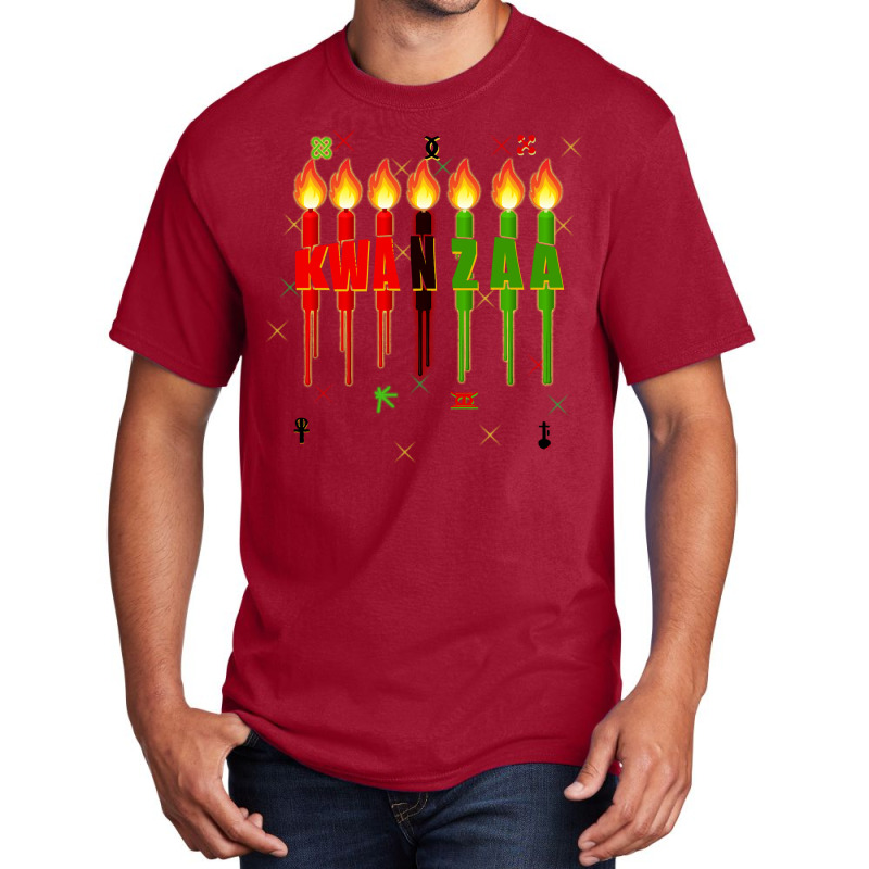 Kwanzaa Kinara Set Dripping Candles Symbols Seven Principles Pullover Basic T-shirt by kadejahdomenick | Artistshot