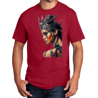 Beautiful Woman Warrior Wearing Damaged Scales A Battle T Shirt Basic T-shirt | Artistshot