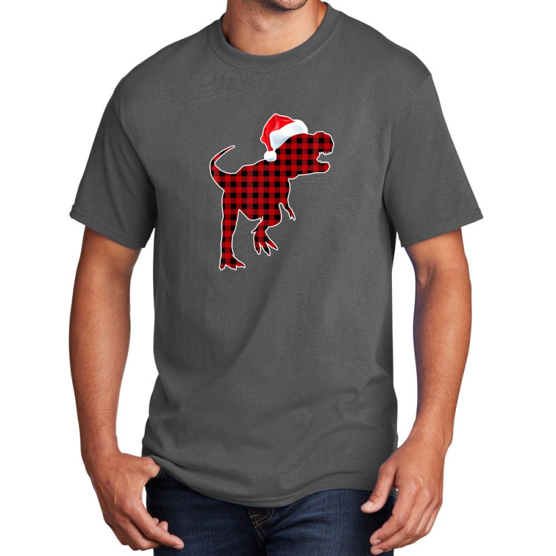 Red Plaid Dinosaur Christmas Pajamas T Rex Xmas Men Boy Kids Basic T-shirt by rakinybluvic | Artistshot