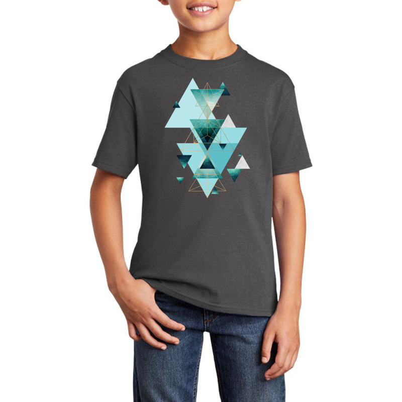 Geometric Triangle Compilation In Teal Basic Youth T-shirt | Artistshot