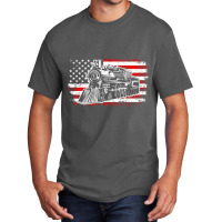 Train Steam Locomotive Railroad Usa American Flag Basic T-shirt | Artistshot